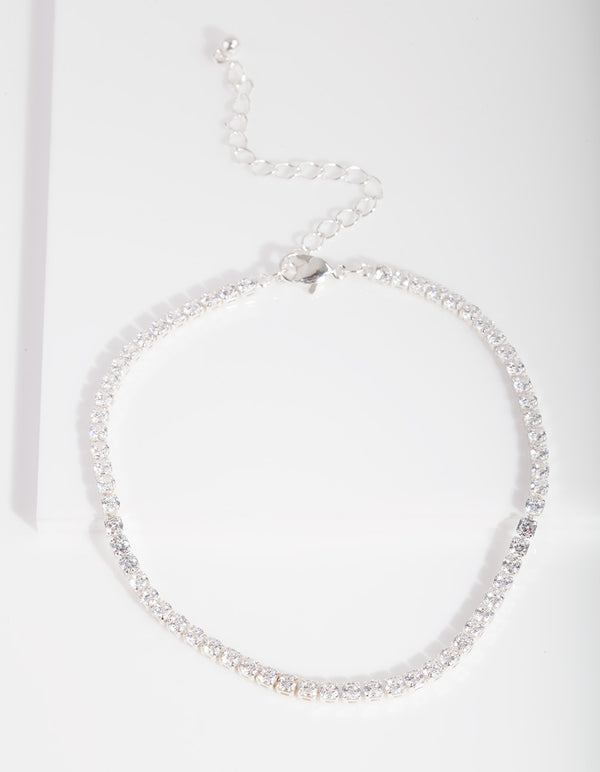 Silver Cubic Zirconia Cupchain Anklet