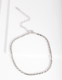 Rhodium 3mm Foxtail Chain Anklet - link has visual effect only