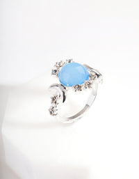 Silver Vanilla Synthetic Opal Moon Diamante Ring - link has visual effect only