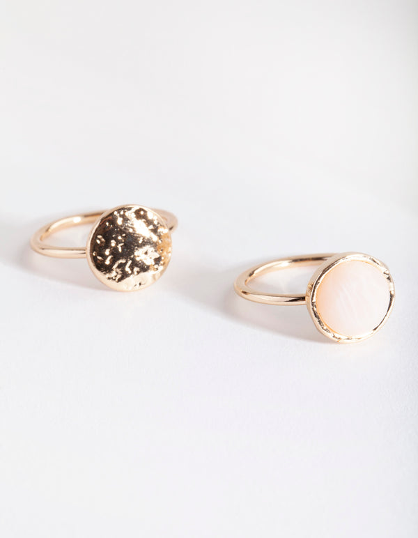 Gold Disc & Stone Ring Pack