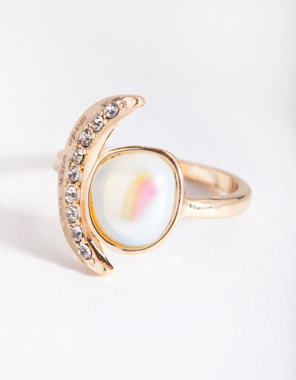 Gold Rainbow Stone & Moon Ring
