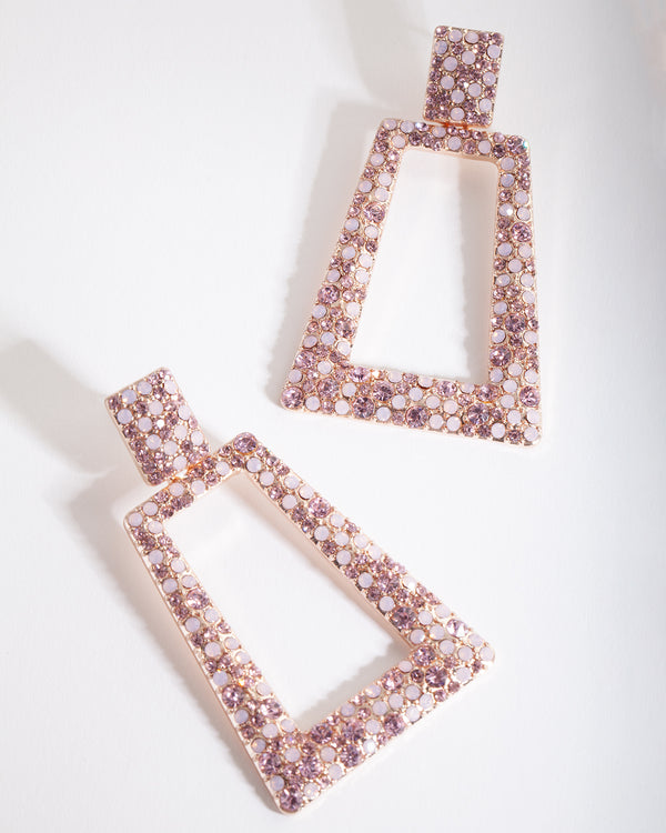 Rose Gold Diamante Trapeze Earrings