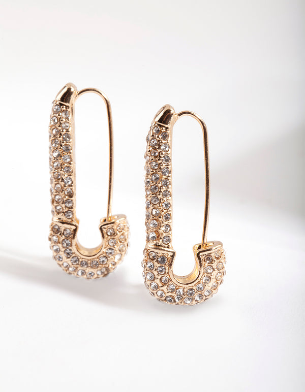 Gold Mini Safety Pin Earrings