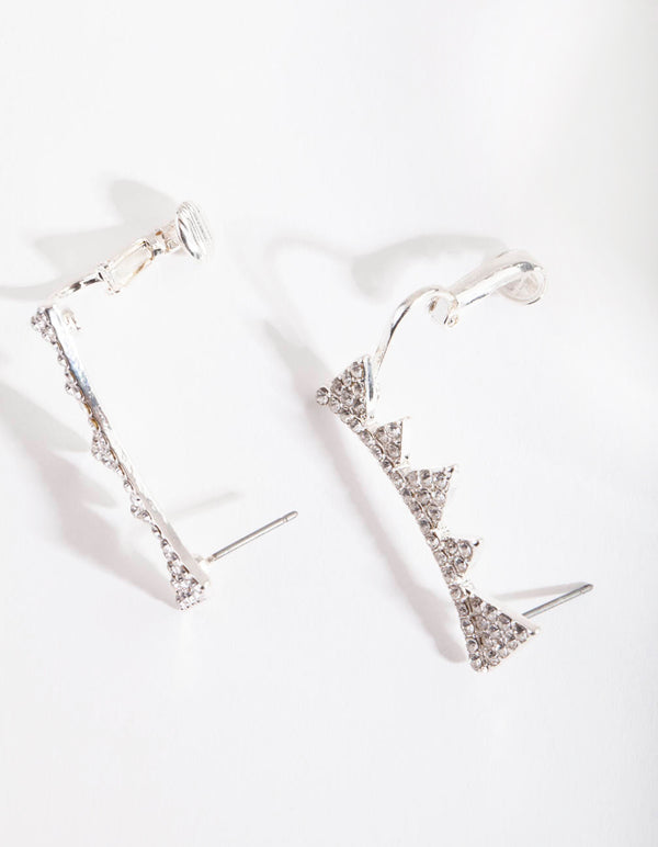 Silver Diamante Triangle Cuff Earrings
