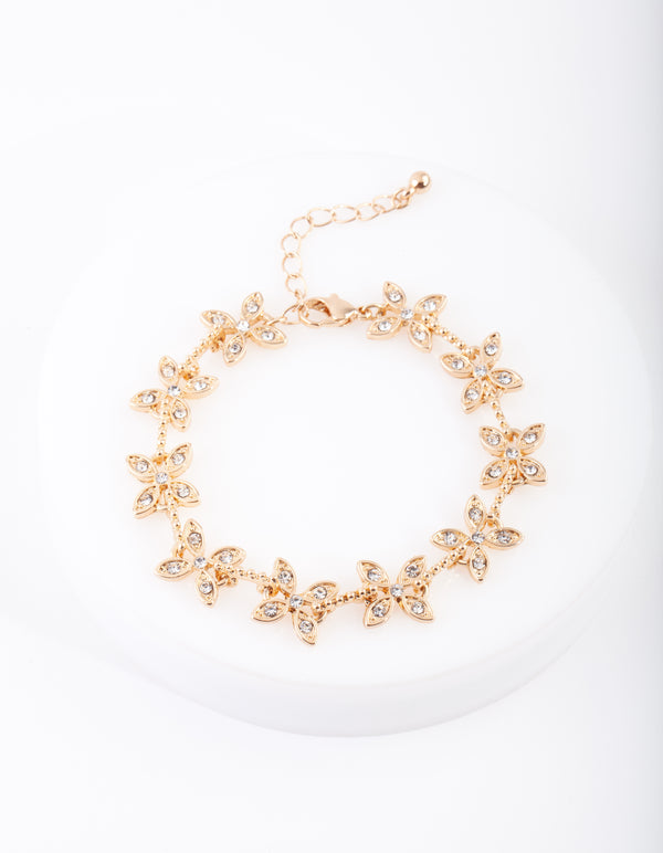 Gold Diamante Flower Bracelet