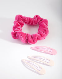 Mixed Pink Scrunchie & Hair Clip 4-Pack - link has visual effect only