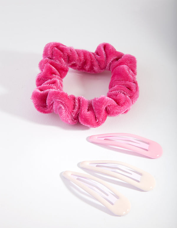Mixed Pink Scrunchie & Hair Clip 4-Pack