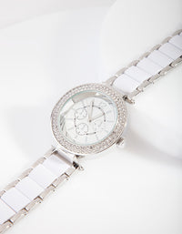 Rhodium Glam Diamante Watch - link has visual effect only
