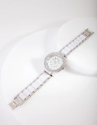 Rhodium Glam Diamante Watch - link has visual effect only