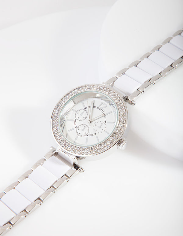 Rhodium Glam Diamante Watch