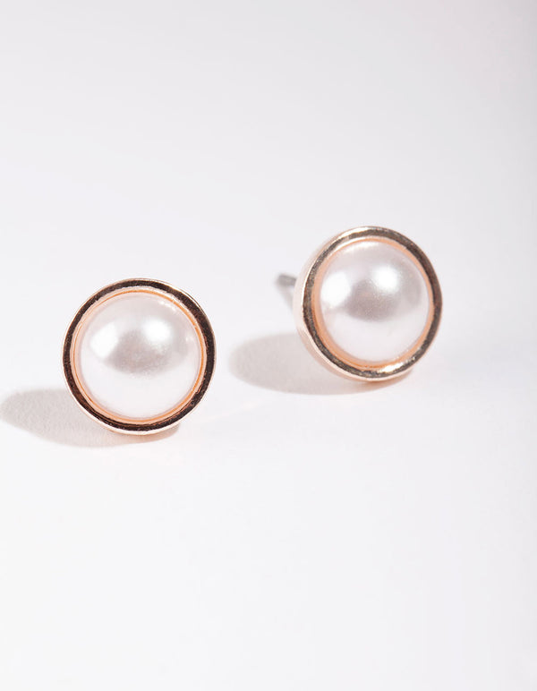 Rose Gold Pearl Casting Stud Earrings
