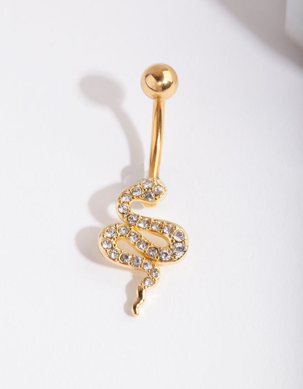 Gold Surgical Steel Diamante Snake Belly Ring
