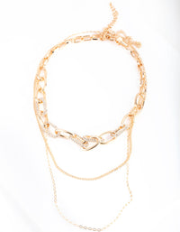Gold Diamante Link Multirow Necklace - link has visual effect only