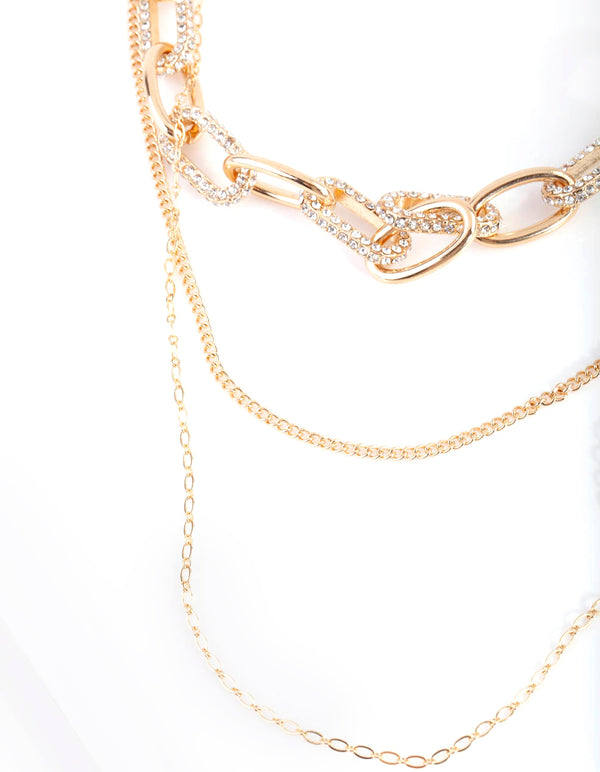 Gold Diamante Link Multirow Necklace