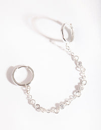 Silver Diamante Chain Double Huggie Earrings - link has visual effect only