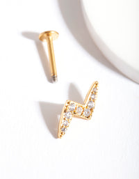 Gold Surgical Steel Cubic Zirconia Pave Lightning Bolt Flat Back - link has visual effect only