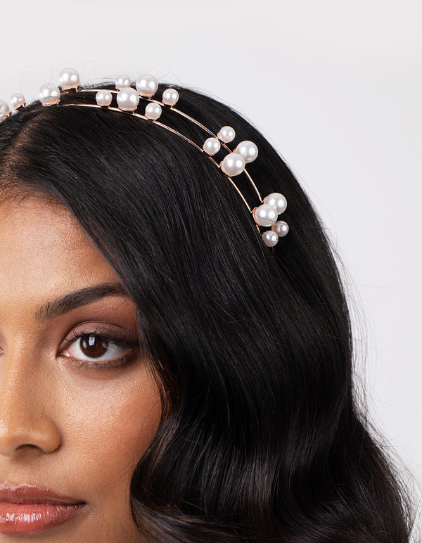 Rose Gold Double Pearl Row Headband