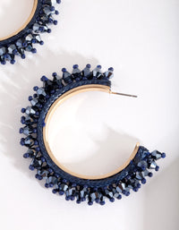 Gold Blue Facet Bead Hoop Earrings - link has visual effect only