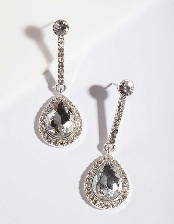 Silver Diamante Teardrop Earrings