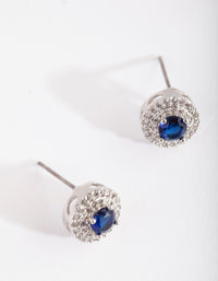 Diamond Simulant Rhodium Blue Stud Earrings - link has visual effect only