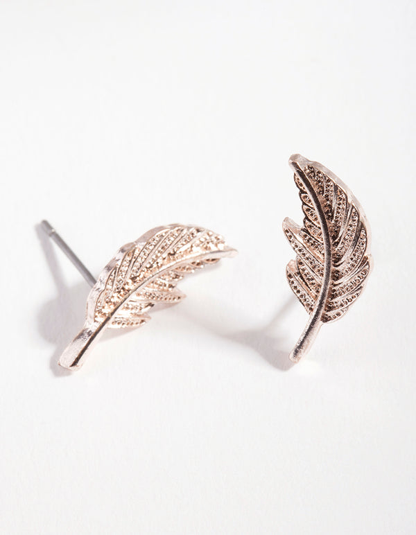 Rose Gold Metal Feather Earrings