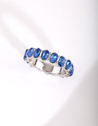 Rhodium Blue Oval Diamante Ring - link has visual effect only