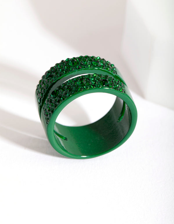 Green Double Diamante Band Ring