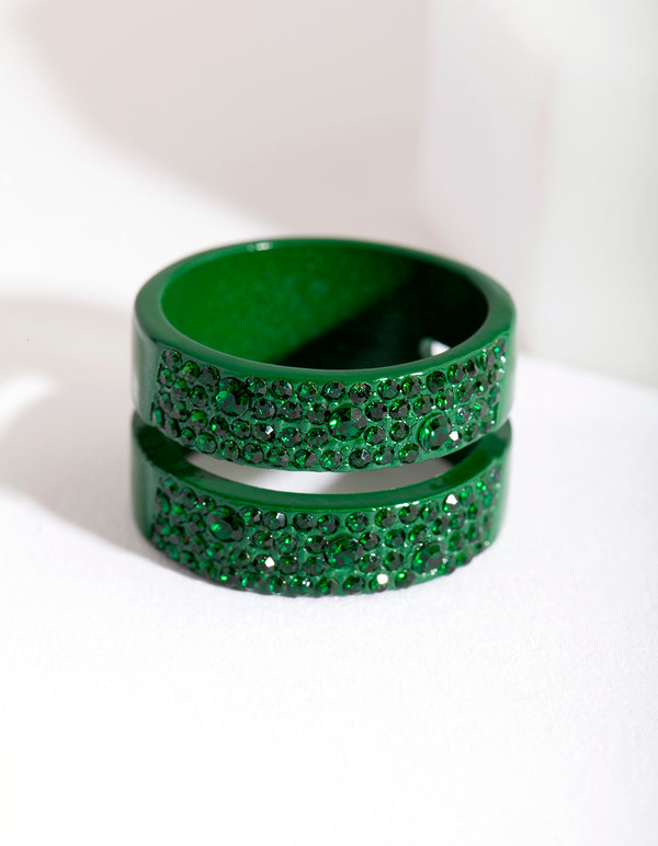Green Double Diamante Band Ring