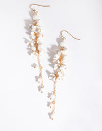 Gold White Flower Cluster Drop Earrings - link has visual effect only