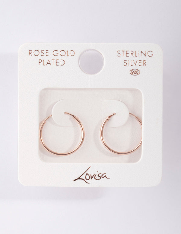 Rose Gold Plated Sterling Silver 16mm Plain Hoop Earrings