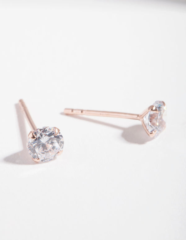 Rose Gold Plated Sterling Silver Cubic Zirconia 1/2 Carat Stud Earrings