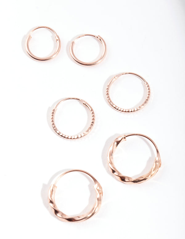Rose Gold Plated Sterling Silver Textured Earring Pack