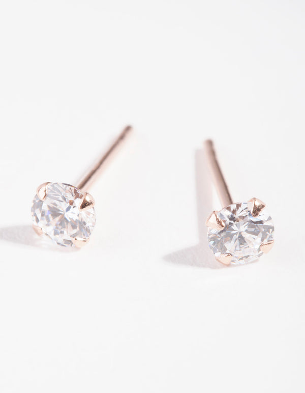 Rose Gold Plated Sterling Silver Cubic Zirconia 1/4 Carat Stud Earrings