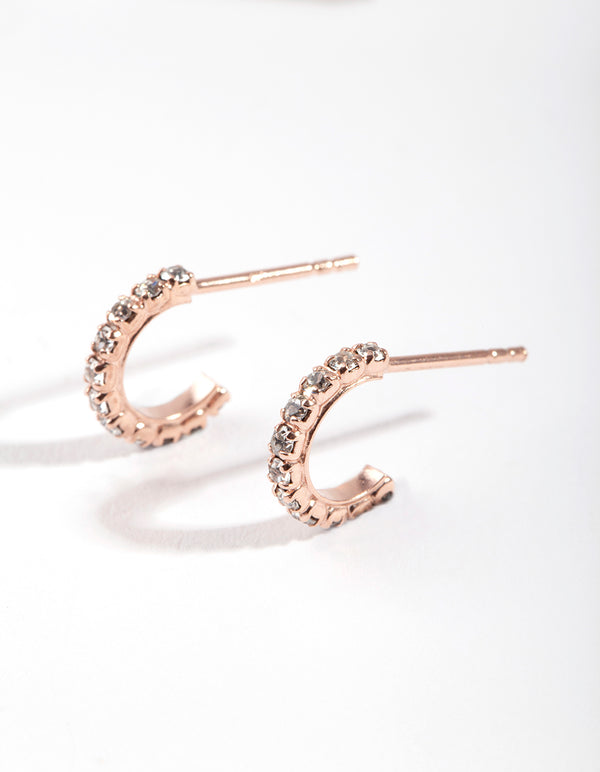 Rose Gold Plated Sterling Silver Mini Cubic Zirconia Huggie Earrings