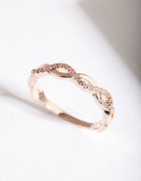 Rose Gold Cubic Zirconia Half Diamante Rope Ring - link has visual effect only