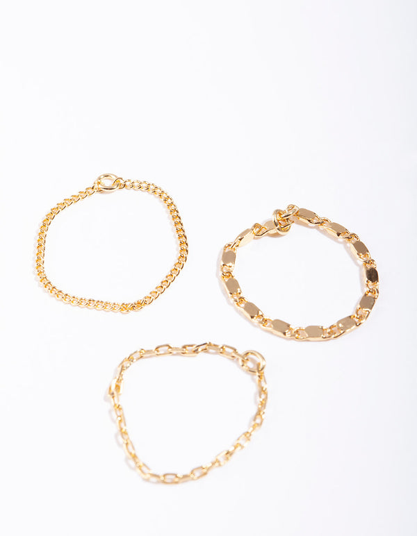 Gold Plated Simple Mixed Chain Ring Pack