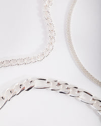 Silver Plated Statement Mixed Chain Anklet Trio - link has visual effect only