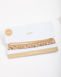 Gold Plated Statement Mixed Chain Anklet Trio - link has visual effect only