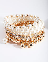 Gold Pearl & Diamante Stretch Bracelet 7-Pack - link has visual effect only