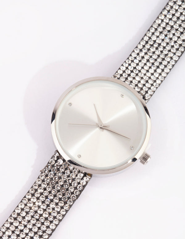 Rhodium Glitter PU Strap Watch