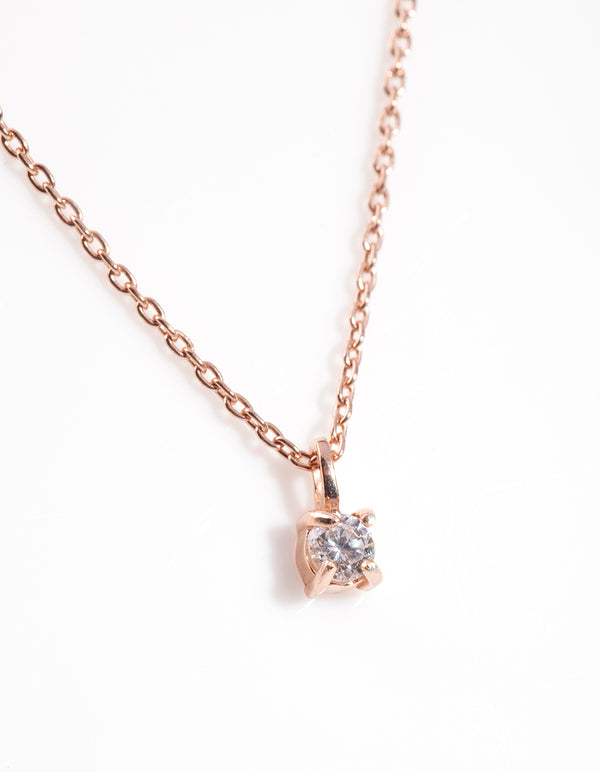 Rose Gold Plated Sterling Silver Cubic Zirconia Baby Carat Necklace