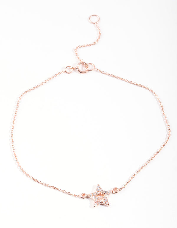 Rose Gold Plated Sterling Silver Cubic Zirconia Star Bracelet