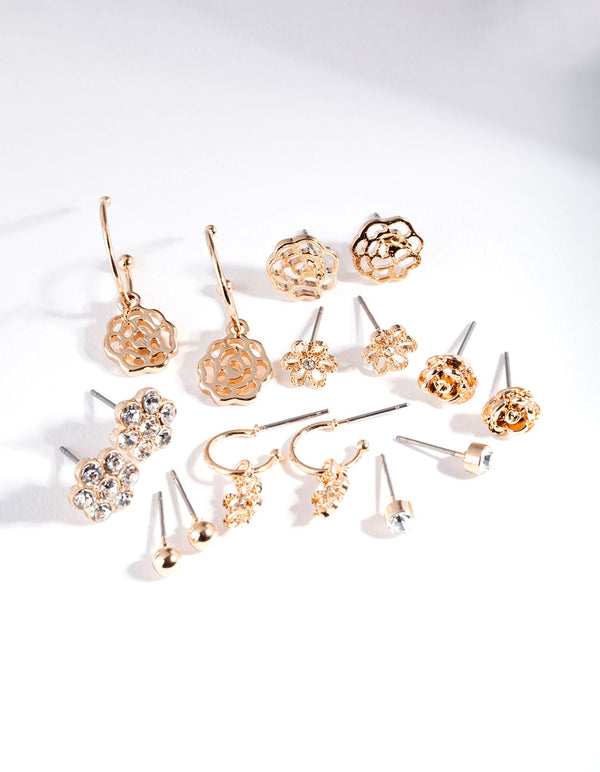 Gold Cut Out Flowers 8-Pack Earring