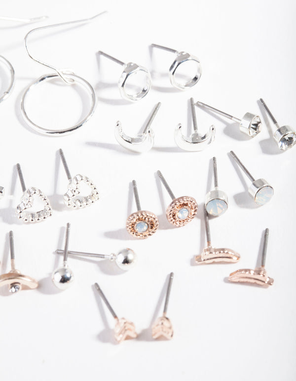 Mixed Metal Moon Heart Earring 12-Pack