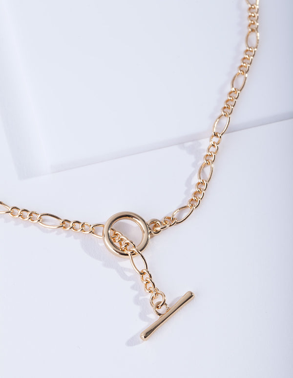 Gold Plated Figaro Chain T&O Short Necklace