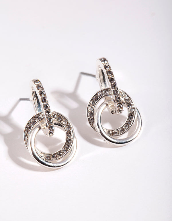 Silver Diamond Simulant Crystal Link Earrings
