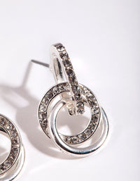 Silver Diamond Simulant Crystal Link Earrings - link has visual effect only