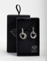 Silver Diamond Simulant Crystal Link Earrings - link has visual effect only