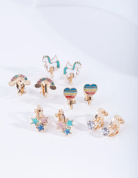 Kids Gold Rainbow Clip Earring 5-Pack - link has visual effect only
