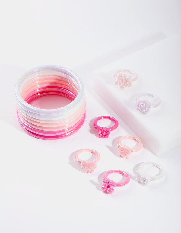 Kids Pink Bracelet & Ring 7-Pack Set